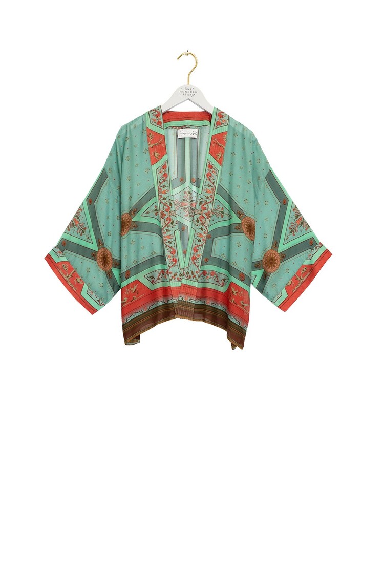 One Hundred Stars Kimono Fleur de Lys Aqua  One Hundred Stars