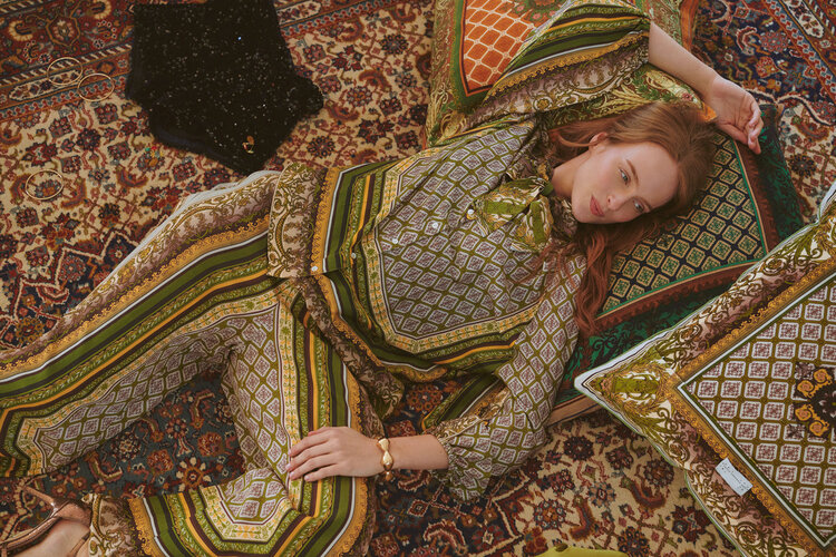 One Hundred Stars Pussy Bow Blouse Amulet Green One Hundred Stars