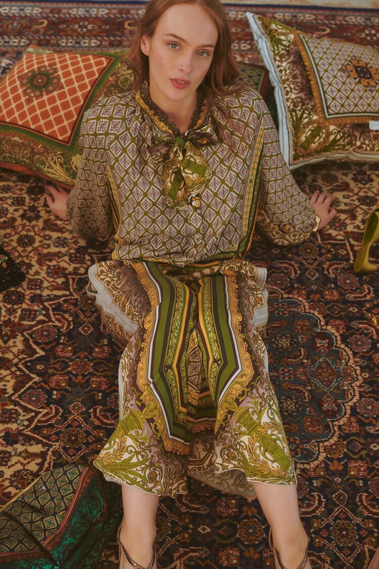 One Hundred Stars Pussy Bow Blouse Amulet Green One Hundred Stars