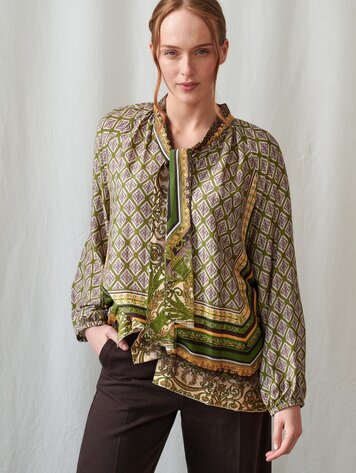 One Hundred Stars Pussy Bow Blouse Amulet Green