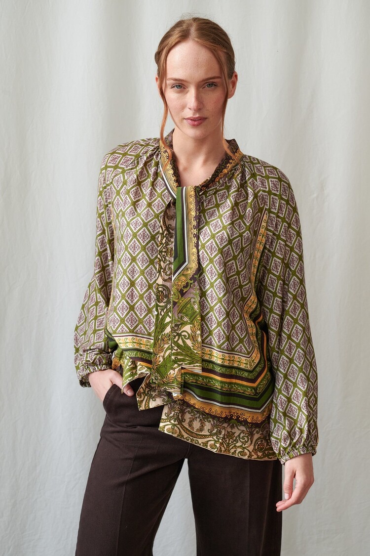 One Hundred Stars Pussy Bow Blouse Amulet Green One Hundred Stars