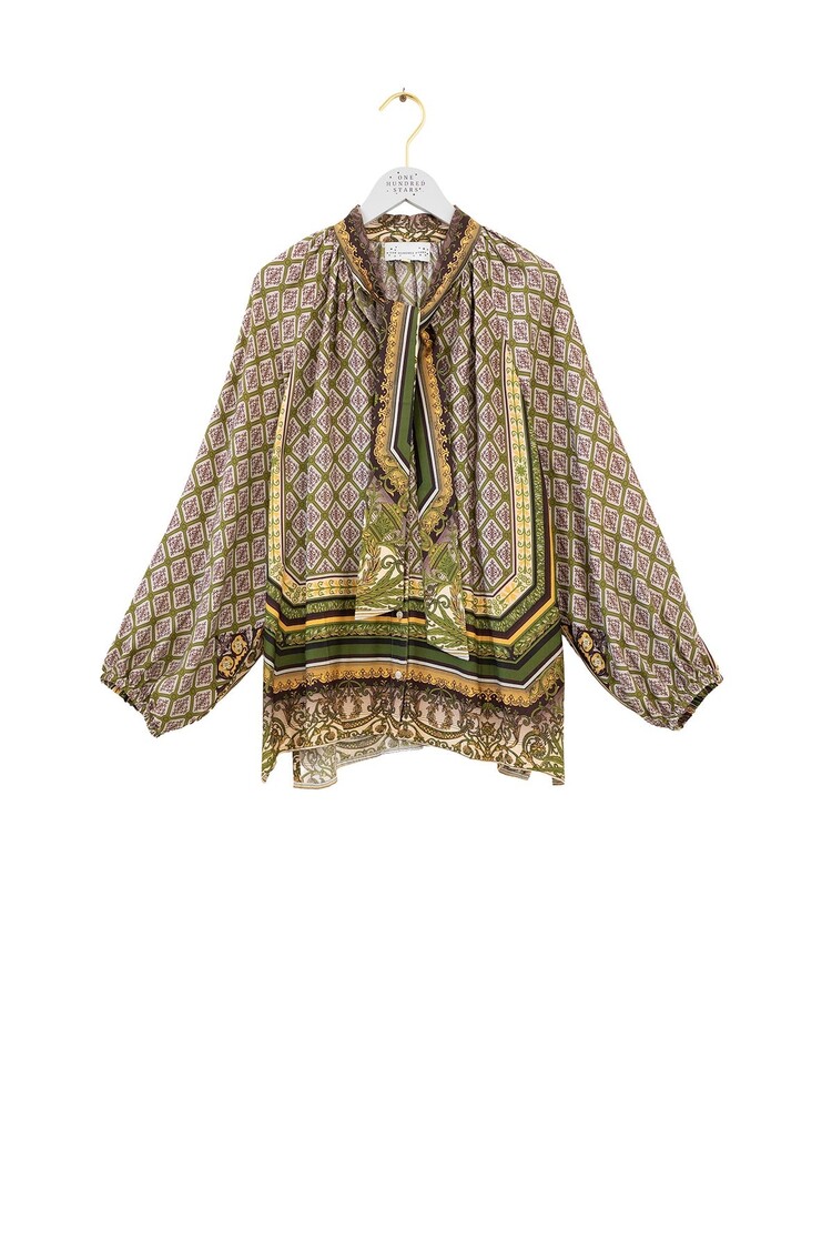 One Hundred Stars Pussy Bow Blouse Amulet Green One Hundred Stars