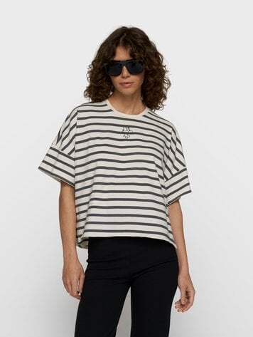 10DAYS Wide tee stripes ecru/steel blue
