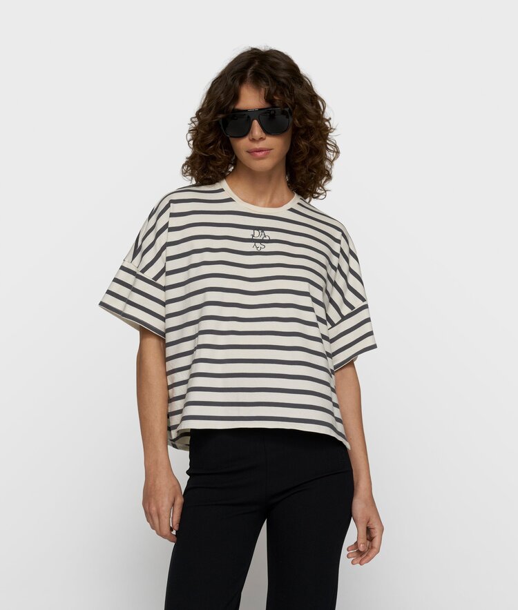 10DAYS Wide tee stripes ecru/steel blue 10Days