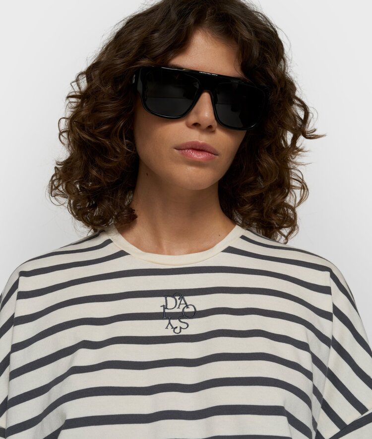 10DAYS Wide tee stripes ecru/steel blue 10Days