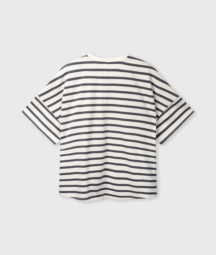 10DAYS Wide tee stripes ecru/steel blue 10Days