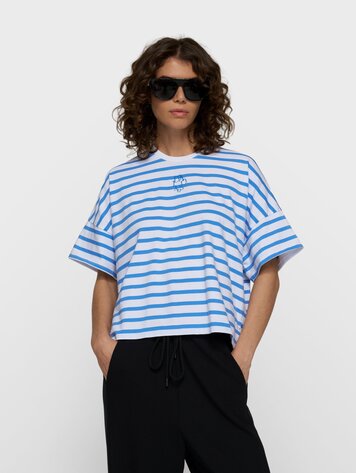 10DAYS Wide tee stripes ecru/ultramarine