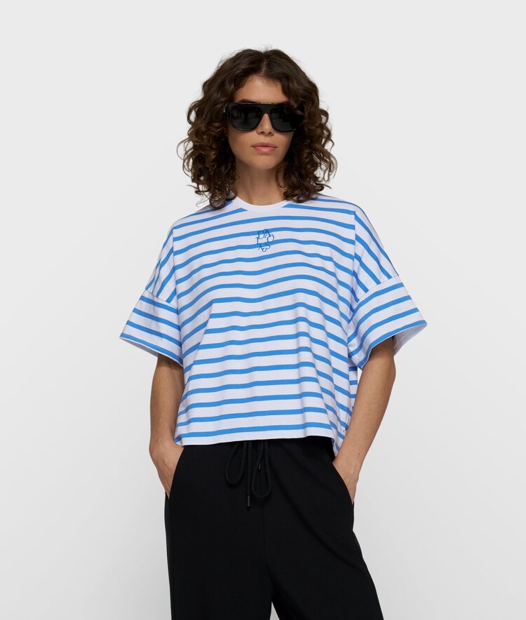 10DAYS Wide tee stripes ecru/ultramarine 10Days