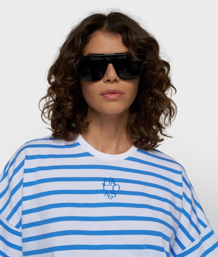 10DAYS Wide tee stripes ecru/ultramarine 10Days