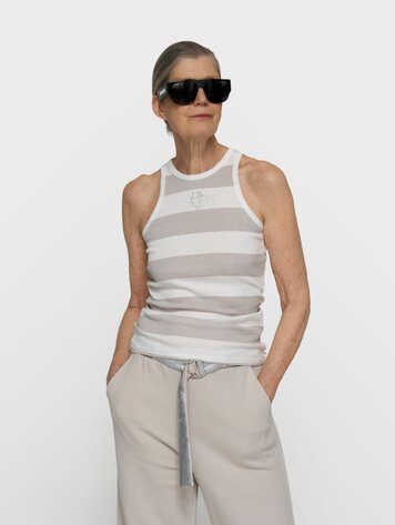 10DAYS Tank top rib stripes white/stone
