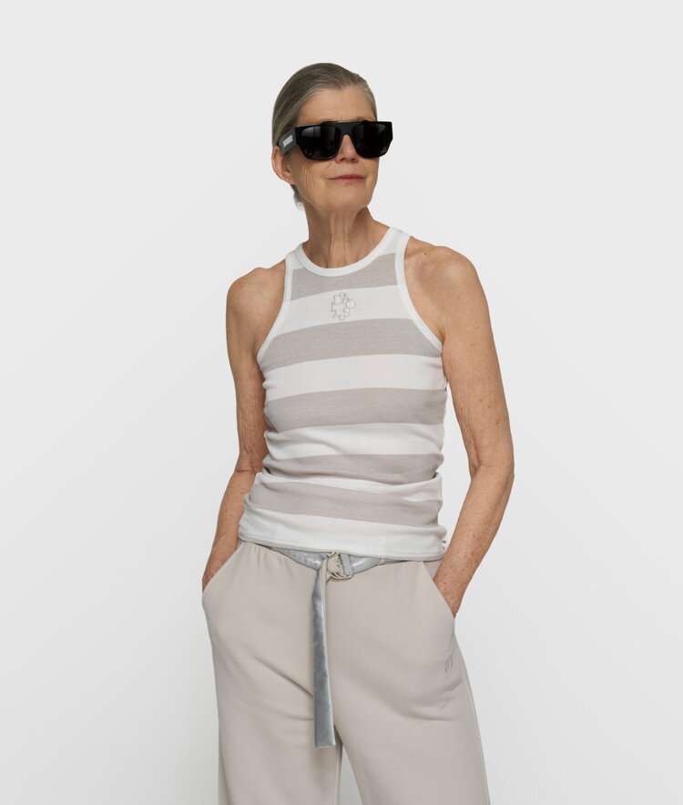 10DAYS Tank top rib stripes white/stone 10Days