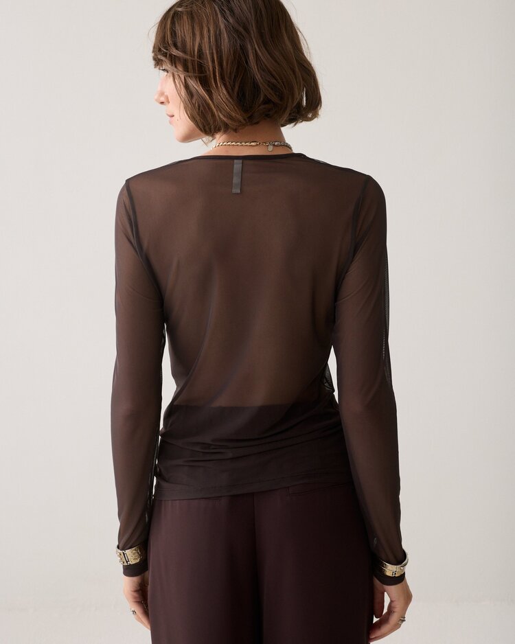 Summum Woman Round neck top mesh solid dark chocolateSummum Woman