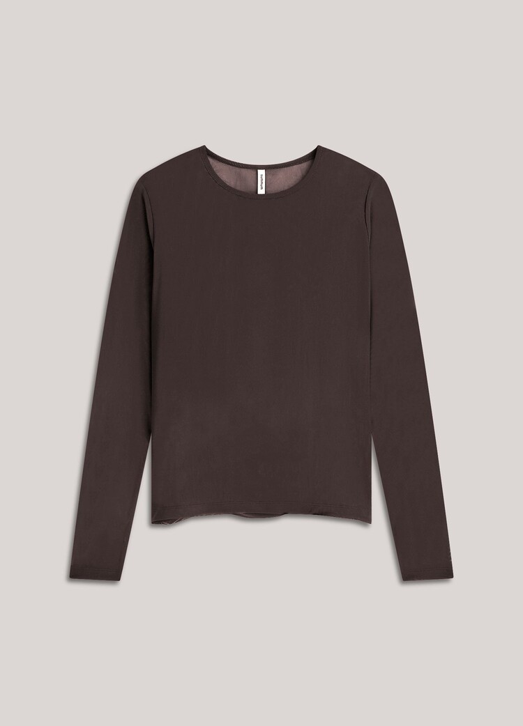 Summum Woman Round neck top mesh solid dark chocolateSummum Woman