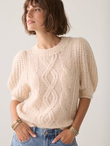 Summum Woman Puff sleeve sweater cable knit ivory