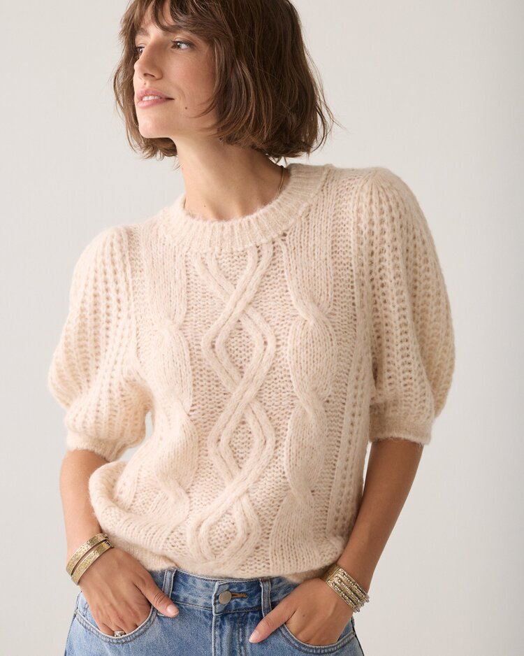 Summum Woman Puff sleeve sweater cable knit ivory Summum Woman