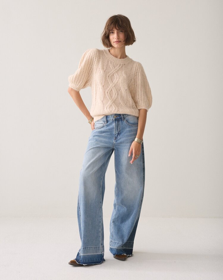 Summum Woman Puff sleeve sweater cable knit ivory Summum Woman