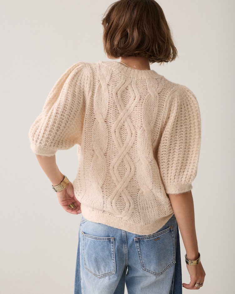Summum Woman Puff sleeve sweater cable knit ivory Summum Woman