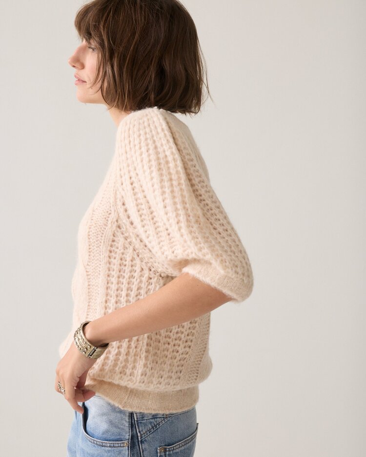 Summum Woman Puff sleeve sweater cable knit ivory Summum Woman