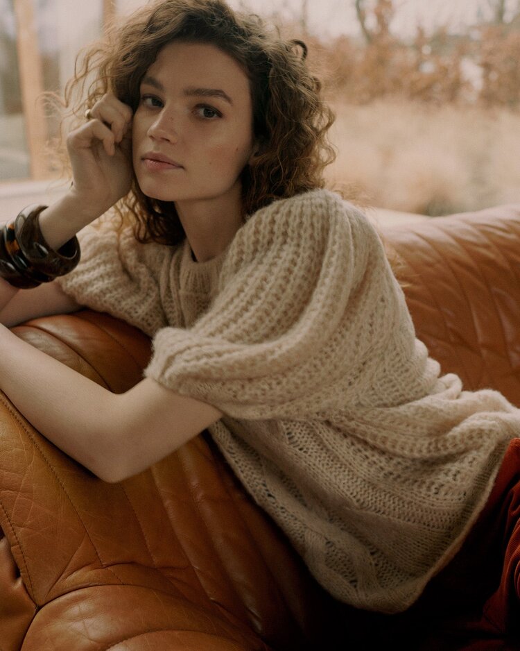 Summum Woman Puff sleeve sweater cable knit ivory Summum Woman