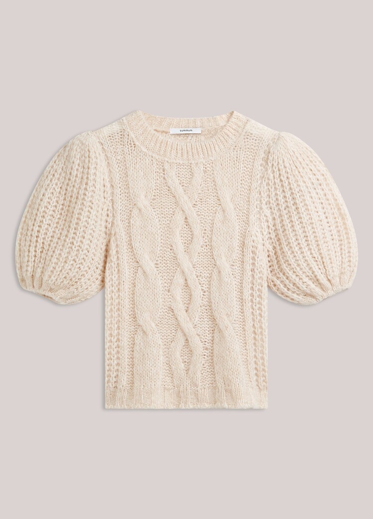 Summum Woman Puff sleeve sweater cable knit ivory Summum Woman