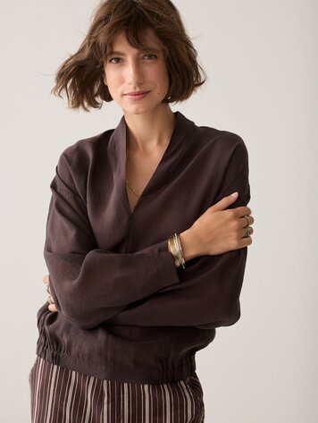 Summum Woman Top v-neck lyocell blend dark chocolate