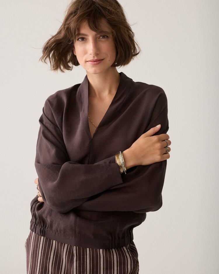 Summum Woman Top v-neck lyocell blend dark chocolate Summum Woman