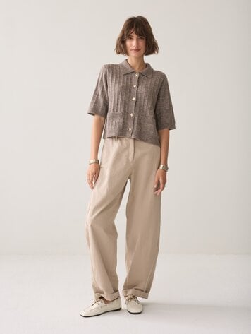 Summum Woman Trousers barrel fit cotton light taupe