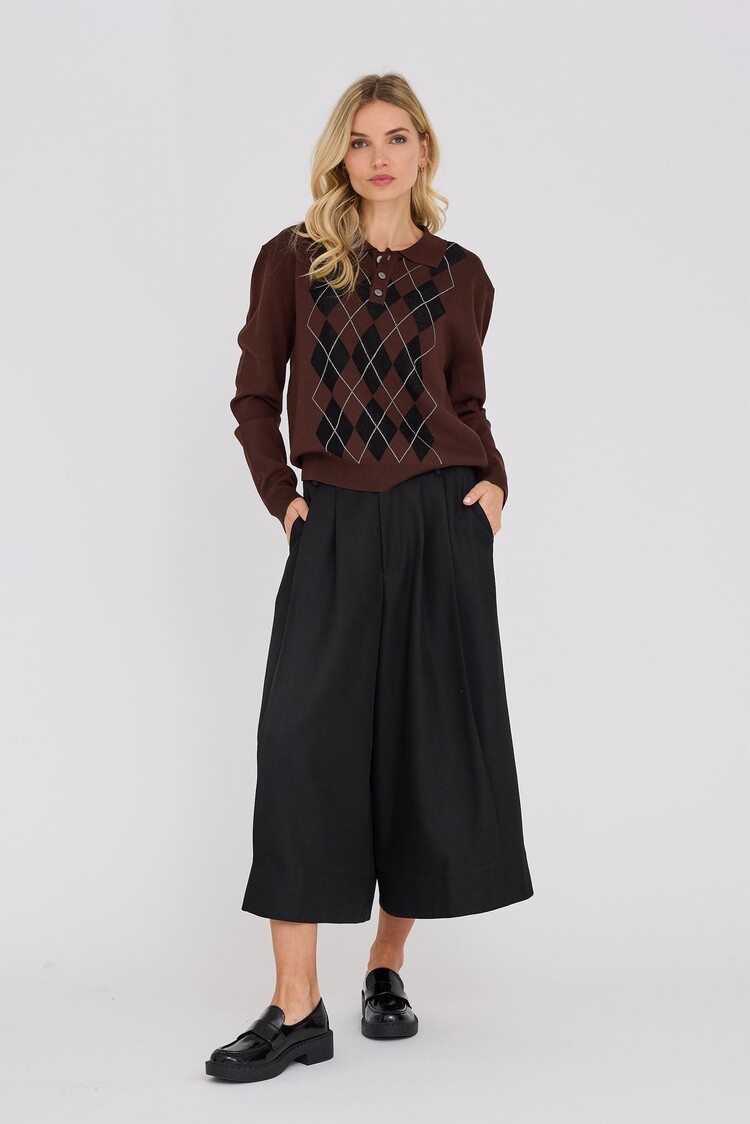 A-View Zaki knit polo blouse dark brown A-View