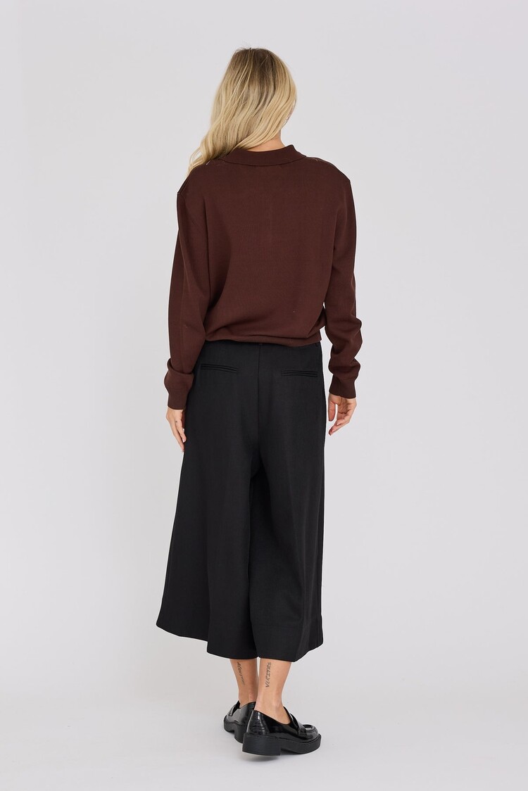 A-View Zaki knit polo blouse dark brown A-View