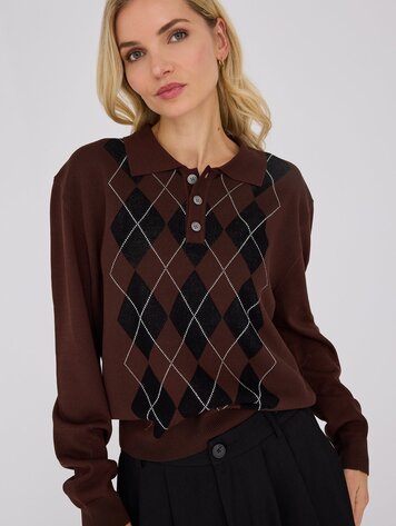 A-View Zaki knit polo blouse dark brown