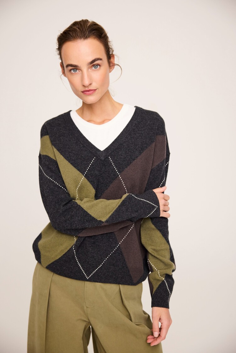 JcSophie Philippa sweater grey/olive argyle JcSophie