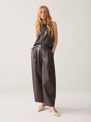 Summum Woman Balloon trouser soft faux leather dark chocolate