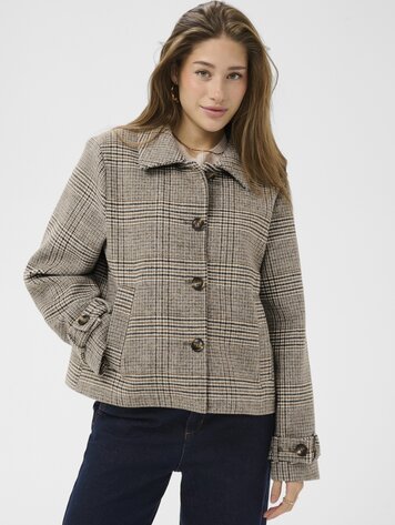 Cream Georg short coat grey check