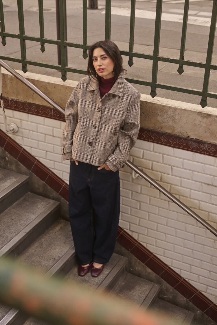 Cream CRGeorg short coat grey check Cream