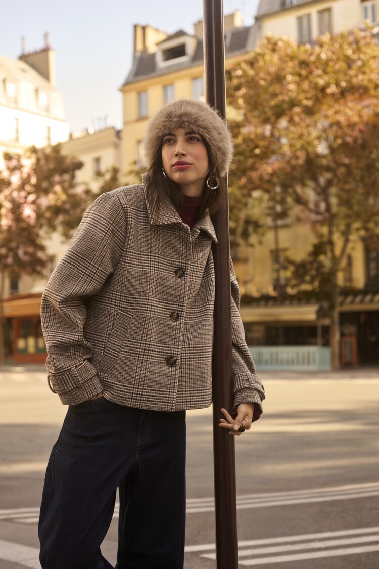 Cream CRGeorg short coat grey check Cream