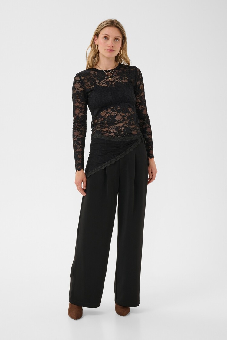 Cream CRBine lace belt pant pitch black Cream