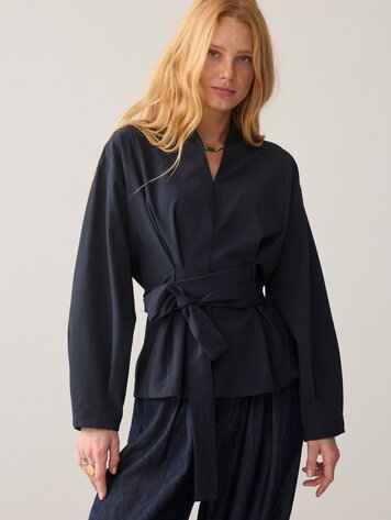 Summum Woman Top pinstripe small midnight blue