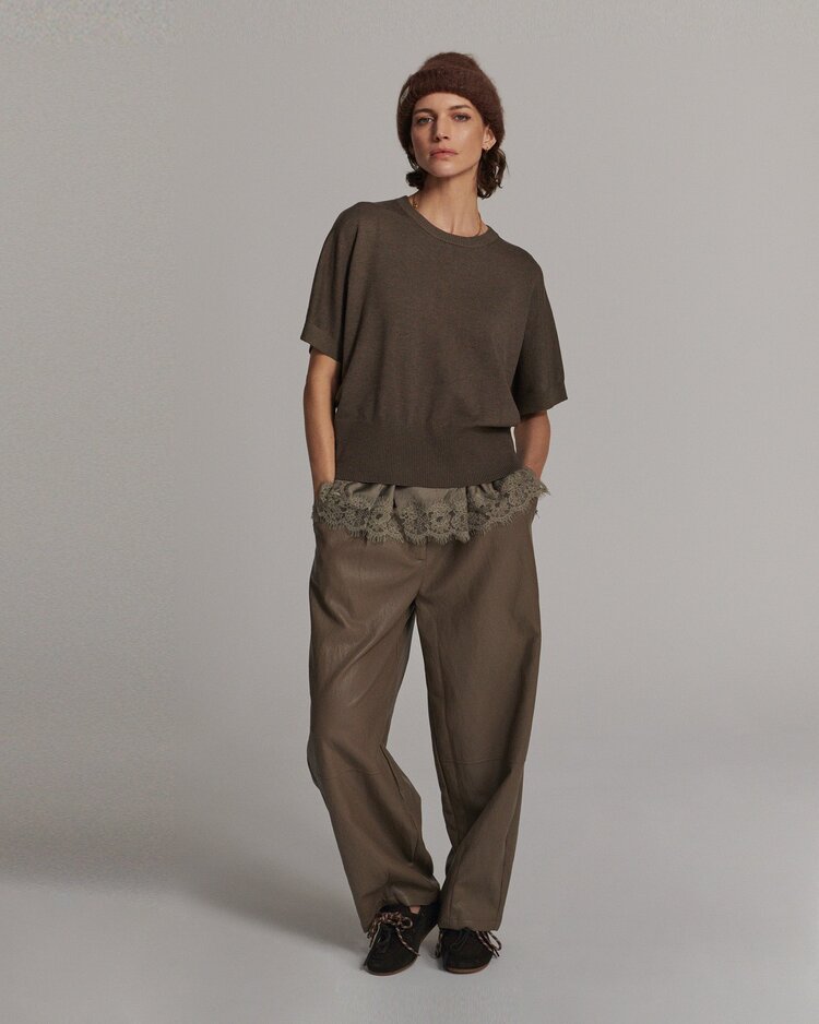 Summum Woman Balloon trousers soft faux leather light taupe Summum Woman