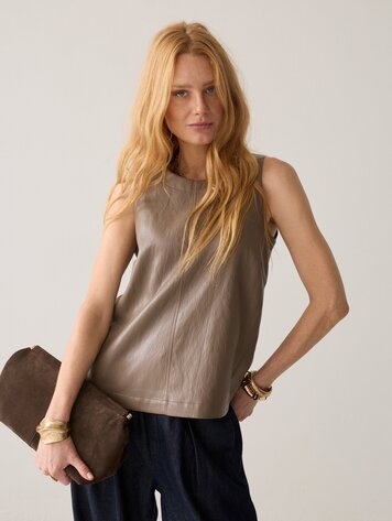 Summum Woman Top soft faux leather light taupe
