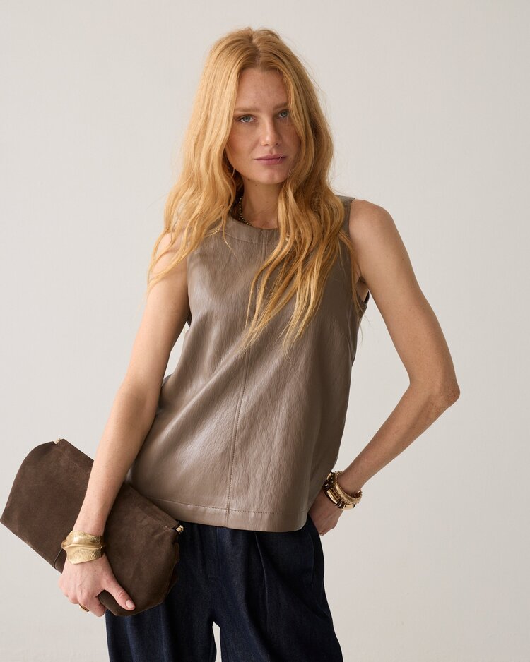 Summum Woman Top soft faux leather light taupe Summum Woman