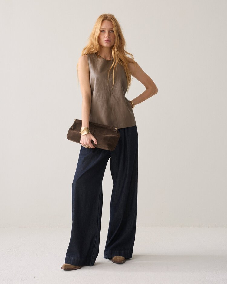 Summum Woman Top soft faux leather light taupe Summum Woman
