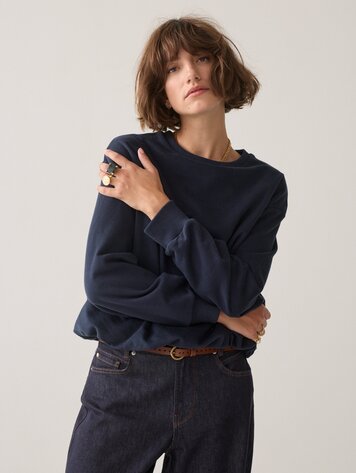 Summum Woman Balloon sweater peached terry midnight blue