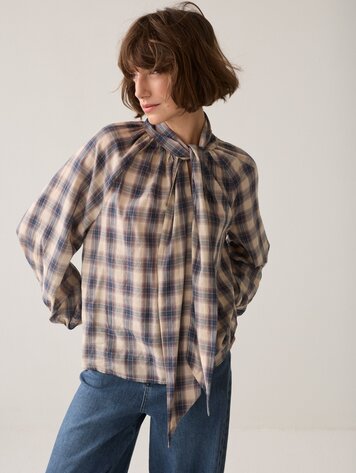 Summum Woman Top blue check midnight blue