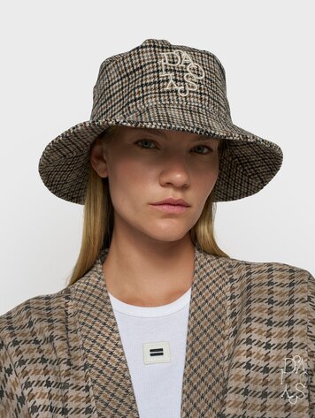 10DAYS Wool blend check hat champagne