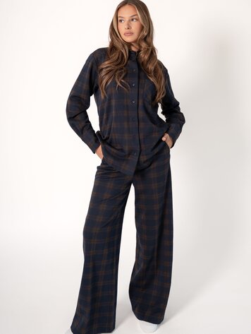 Corel Amsterdam Lior pants wide leg big check brown