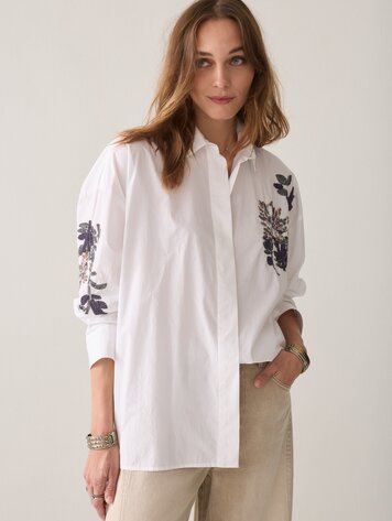 Summum Woman Oversized blouse poplin sequins white