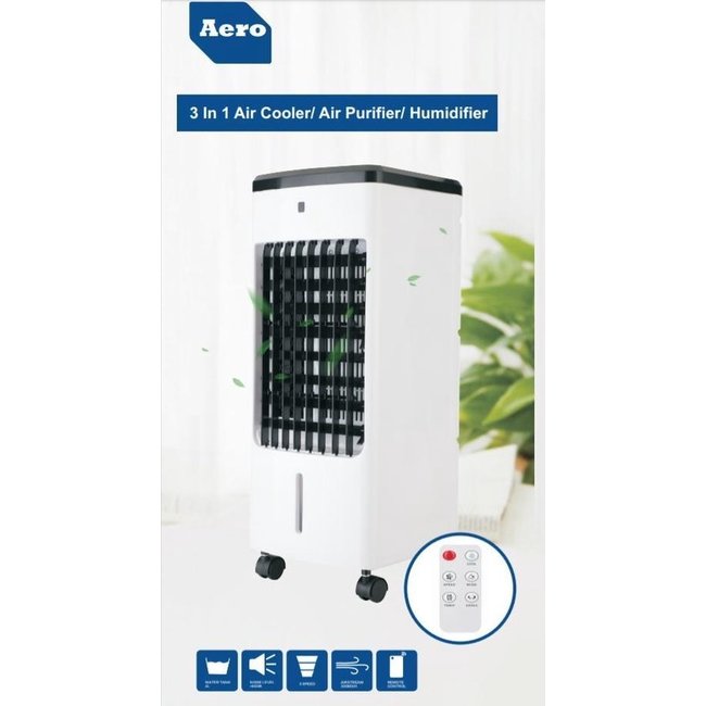 Aero® LED Mobiele Aircooler 3 in 1 | Lucht Koeler - Bevochtiger - Reiniger / Zuiveraar | Met Afstandsbediening