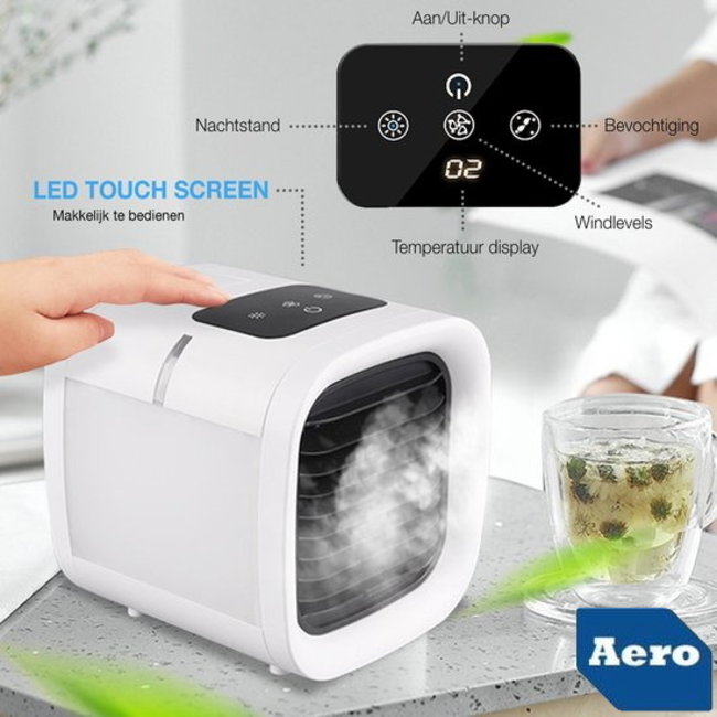 Aero® | LED Mini Aircooler 3 - 1 | Lucht Koeler / Ventilator - Bevochtiger - Reiniger / Zuiveraar