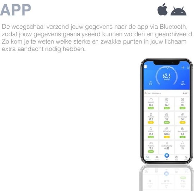 Swiss Homes® | Slimme Digitale Personenweegschaal -Met Bluetooth en App - Lichaamsanalyse Personenweegschaal - Gepantserd Glas - Inclusief Batterijen