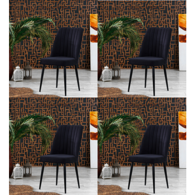 Swiss Homes®  | Velvet Eetkamerstoelen Satin Black | Set van 4